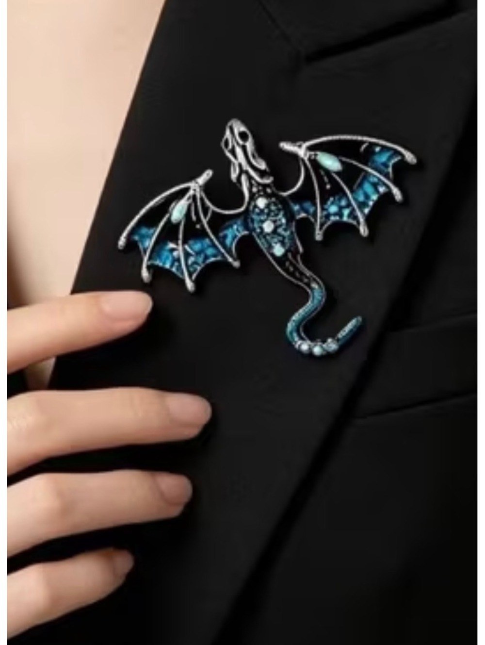 Edgy Blue Dragon Pin - Gothic Statement Accessory - Picture 3 of 3